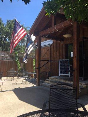 Brewery entrance. How necessary is the blue flag?