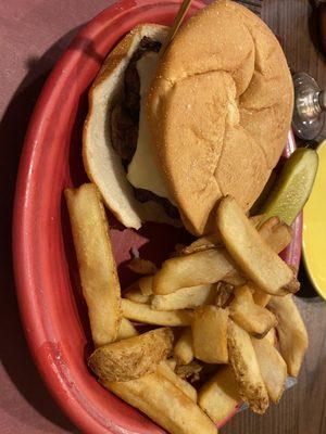 Cabin Burger with fries!