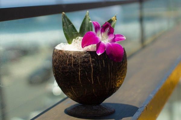 That Jimmy Buffet Song is served in a real coconut shell bowl and highlights a Pina Colada On The Rocks w/ a Tasteful Twist of Skrewball