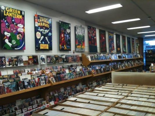 Interior shot of the comic section, I like the giant old school covers.