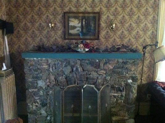 Fireplace made of variety of rocks from School of Mines