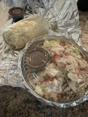 Chicken burrito and taco bowl