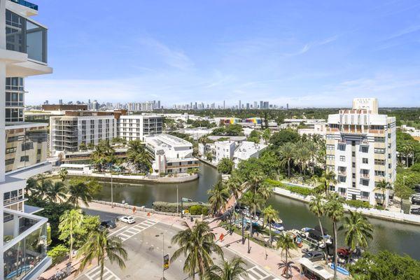 Amazing view of Indian Creek Canal, Collins AVe and the City.