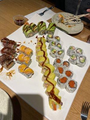 NY Steak Roll, Cali Roll, Salmon & Avocado, Spicy Tuna, Sunset, Phoenix, and Tiger Rolls.