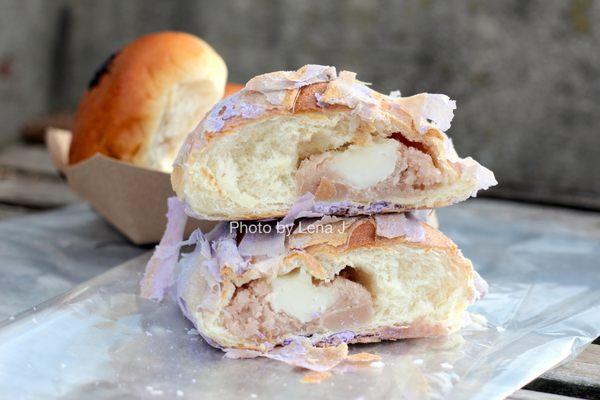 Inside of Taro Mochi Puff Bread ($5.49) - bread is soft and has a layer of flaky Chinese pastry on the outside. Not overly sweet!