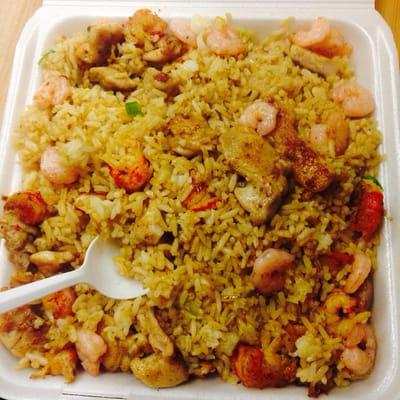 Crawfish, chicken, and shrimp fried rice!!!