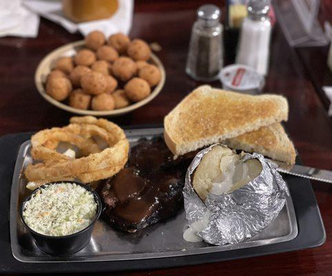 Rib Eye Steak with the amazing Homemade Hushpuppies!