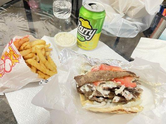 Gyro combo #3. Really hit the spot. The gyro was huge and filling. The french fries were well cooked & tasty!