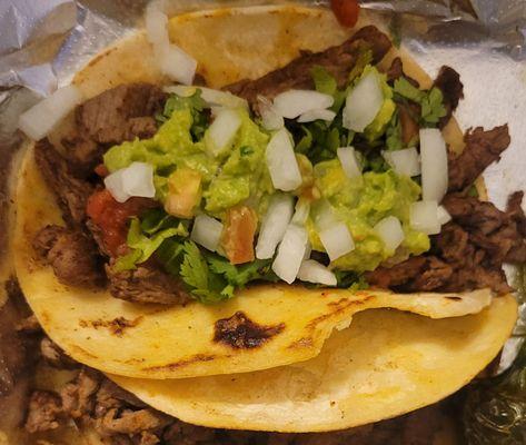 Steak taco with optional guacamole