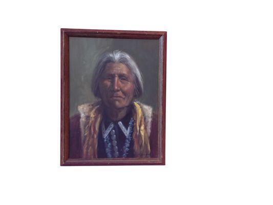 Beautiful vintage original oil on board painting of Native American.