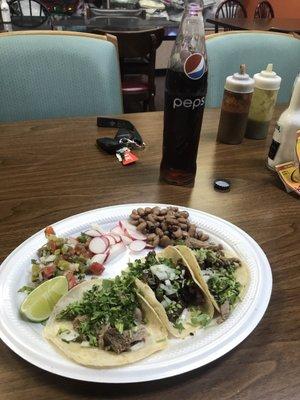 Tripa, Carne Asada, and Lengua tacos.