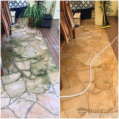 Flagstone patio SoftWash treatment