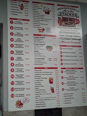 Menu on the wall