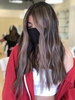 Balayage + Root melt 
Blow dry bar