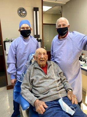 Drs. Thodas and Tran with their 107 year young patient