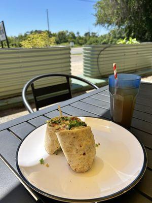 Falafel wrap and Jasmin tea with a view