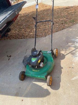 My lawnmower George had going record time