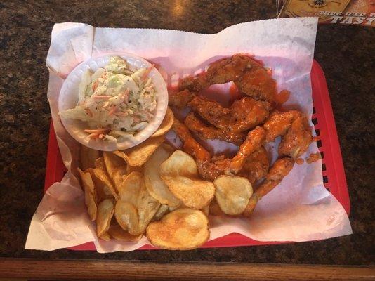 Buffalo frog legs and creamy coleslaw