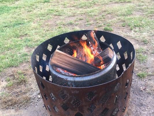 Our sweet fire pit. We're bringing a grate next time to throw over the top for cooking.