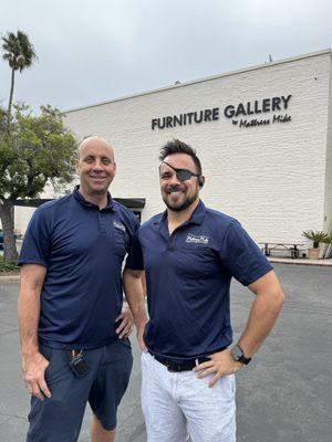 "Mattress Mike" and Garret standing in front of Furniture Gallery