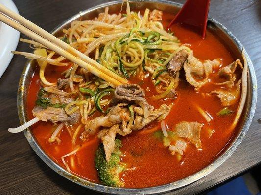 Spicy beef Pho, subbed zucchini noodles