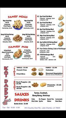 Kat Daddy's drive-thru menu