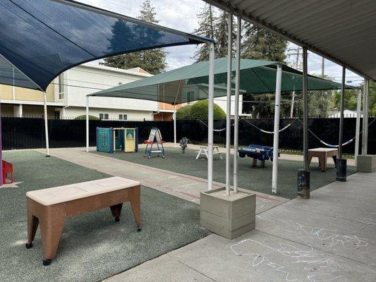 Fenced outdoor playground