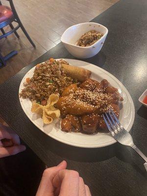 Sesame chicken lunch special with pork rice upgrade $2.