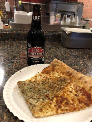 Slice from a big pie & root beer