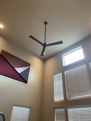 Ceiling fan installed- took time to protect our carpets and cleaned up after the install