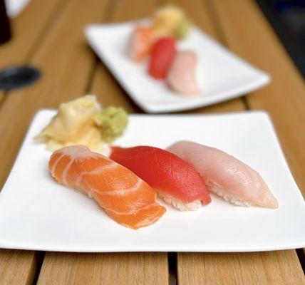 Chef's Choice Nigiri: Sake, maguro, hamachi (part of Heaven Lunch Bento Combo #2 for $21.95)