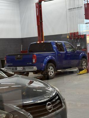 My pickup getting an oil change!