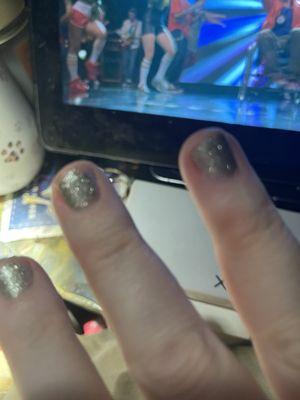 Got my nails done yesterday.  This afternoon they are completely chipped and look terrible.  Waste of $18.