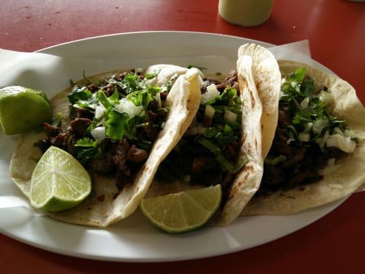 3 beef fajita tacos fully loaded!  Can't go wrong