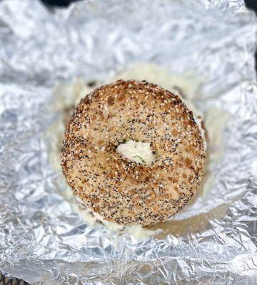 Everything bagel with scallion cream cheese - nice!