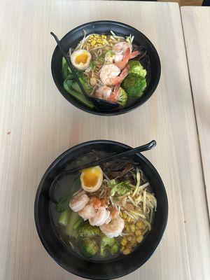 Shrimp ramen on vegetable broth