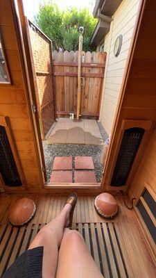 From inside Sauna, facing cold plunge shower