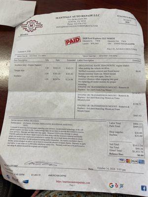 Invoice from Martinez Auto