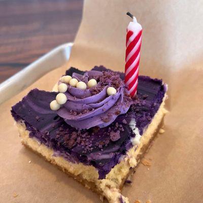 A sliced of my birthday ube cake