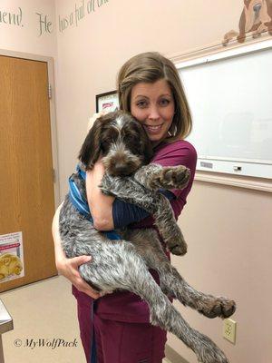 First day at the Vet, Steve got lots of hugs from our staff