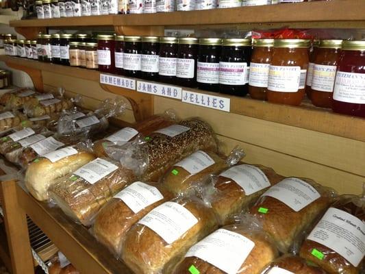 Bread and jam selection.