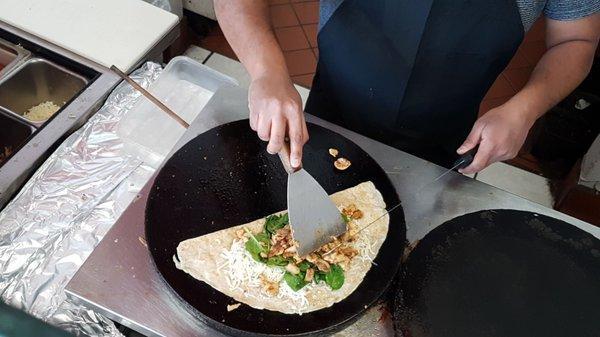 Chicken, mushroom,  spinach, cheese crepe