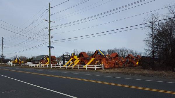 Beautiful look from Route 206 to Superior Play Systems in Hillsborough.Playground One Playsets on display