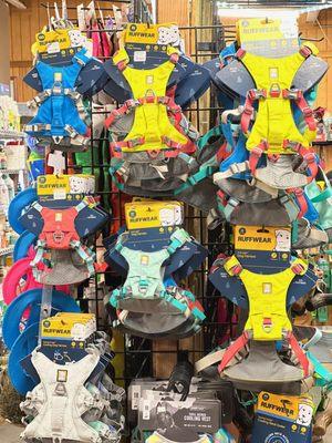 Ruffwear Harnesses are always in stock and ready to try on.