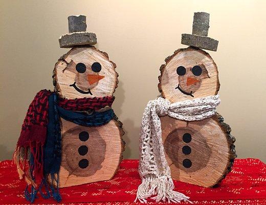 Hand Crafted Wooden Snowmen