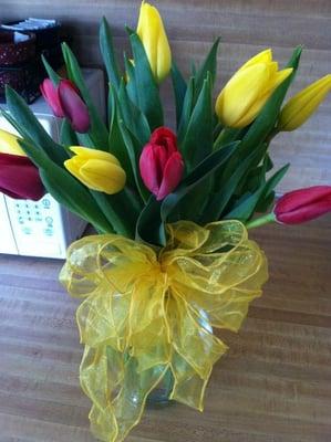 Mixed Tulips in a Vase.