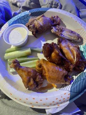 Hot ranch, Teriyaki and Parmesan wings