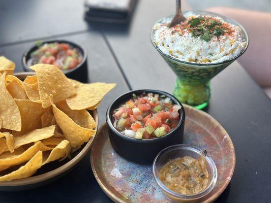 Fresh and delicious chips and we loved the spicy salsa with chili sauce