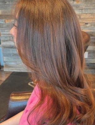 Long soft layers. Haircut and Color Back to her natural tone by Amber