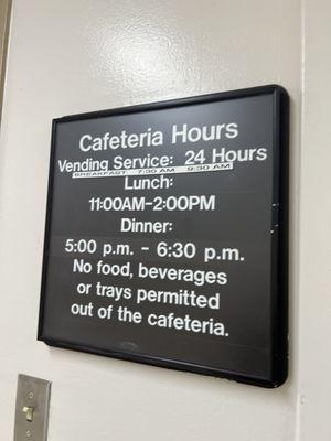 Cafeteria hours for weekdays Only breakfast on weekends